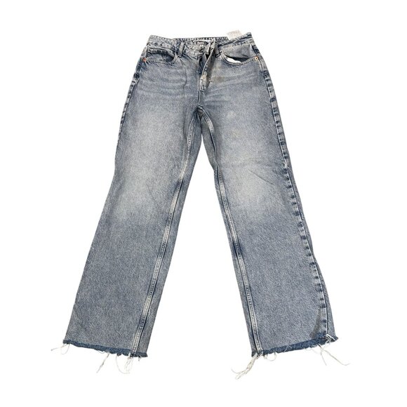 Zara Womens High-Waisted Wide-Leg Jeans With Frayed Hem In Light Wash Denim - Picture 1 of 9
